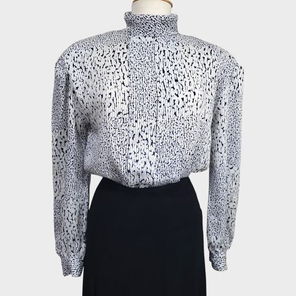 Vintage Blouse Nicola Womens 10 High Neck Semi Sheer Office Business Casual - Picture 1 of 14